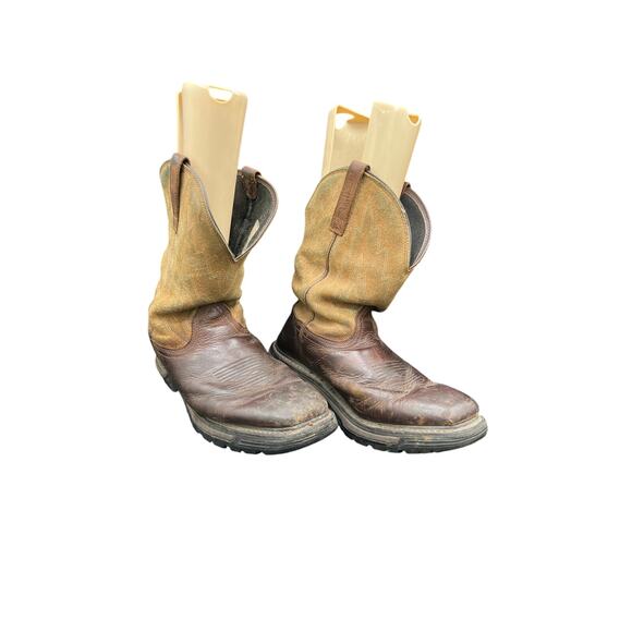 🤠 Ariat Work men 10.5EE Brown Leather Cowboy Boots – Pull-On Square Toe - Picture 3 of 8